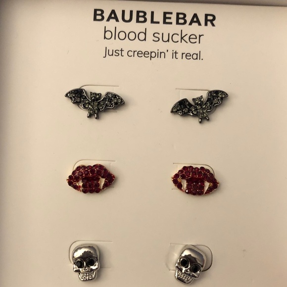 Baublebar Blood Sucker 3 Pair Stud Earring Set Bat, Vampire Lips & Skull NIB - Picture 8 of 12
